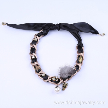 Ribbon Poms Jewellery With Skull Choker Collar For Womens